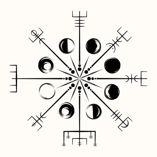 Kutsal geometri. Galdrastar. Orta Çağ'ın başlarında İzlanda bölümünde görünen sihirli runik semboller. Bir kaç olduğunu; ya da birden çok, iç içe runes. Vegvisir. Ay evreleri. Sihirli gezinti Vikingler pusula. Runik tılsım. 