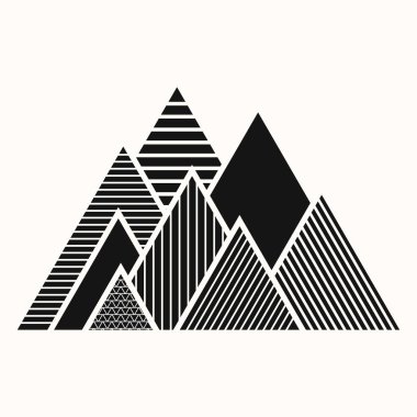 Kutsal geometri. Çapraz doğrusal üçgenler. Geometri gizli sembolü. Üçgen simgesi. Maya Piramit. İnka'nın Dağları. Bir dağ sırtı filmde. Siyah etnik totemic geometrik dövme. Vektör çizim.
