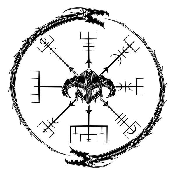 Heilige Geometrie Galdrastar Egishjalmur Horror Helm Magische Runic Symbolen Die — Stockvector