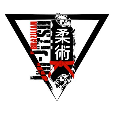Brezilyalı ju-jitsu bir amblemi vektör görüntüsü. Hiyeroglif - Ju-jitsu: yumuşaklık sanat. Mor kemer. Büyük usta. Gracie'nin tarzı. T SHIRT baskı için resimler. Grunge yazdırma. Vektör rengi çizim. 