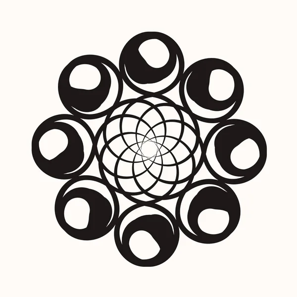 Geometría Sagrada Imagen Vectorial Una Flor Negra Crisantemo Monocromo Elemento — Vector de stock