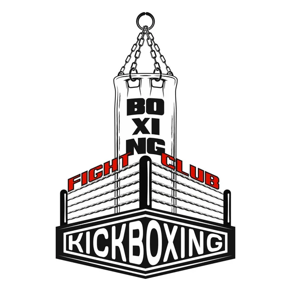 Immagine Vettoriale Sacco Boxe Ring Iscrizione Fight Club Boxe Kickboxing — Vettoriale Stock