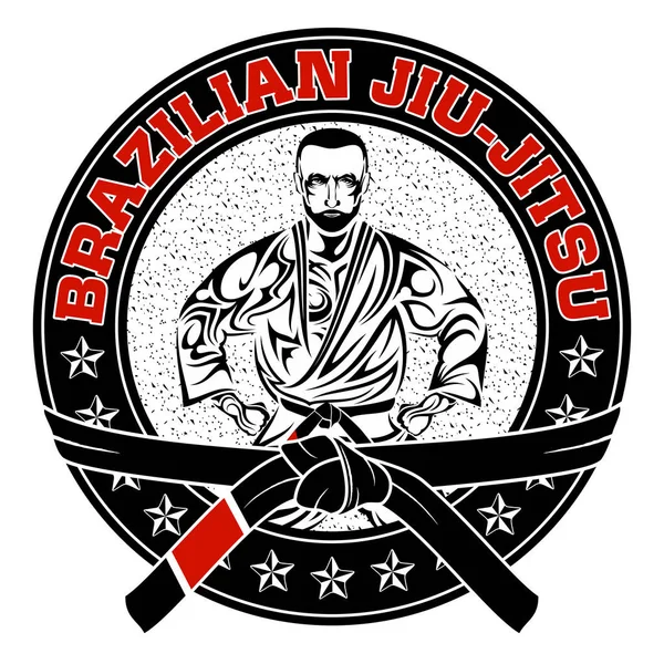 Wektorowa Fighter Brazylijskiego Jiu Jitsu Czerwony Pas Arcymistrz Gracie Stylu — Wektor stockowy