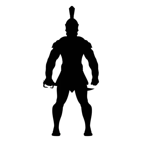 Silhouette Guerrier Spartiate Armure Avec Une Épée Héros Grec Roi — Image vectorielle