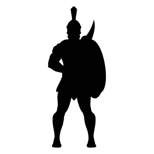 Silhouette Spartan Warrior Armor Shield Sword Greek Hero King Leonidas — Stock Vector