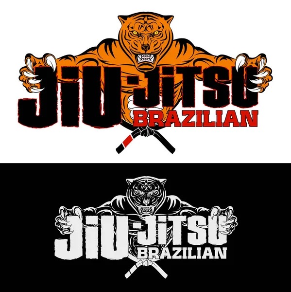 Tiger Mascot Brazilian Jiu Jitsu Bjj Illustrations Shirt Print Layer — Stock Vector