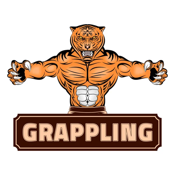 Mascotte Tigre Combattente Del Grappling Illustrazioni Vettoriali Stampa Shirt Emblema — Vettoriale Stock