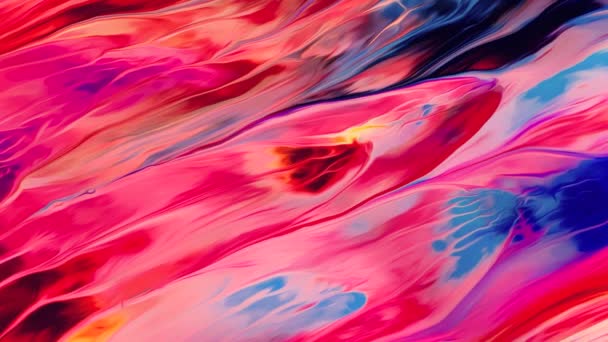 五彩斑斓的墨水和水彩斑斓的云彩混合在一起 风格别致的3D抽象动画色彩波纹平滑墙 概念多色液体模式 紫色蓝色波纹反射面宏观 多姿多彩的液体 — 图库视频影像
