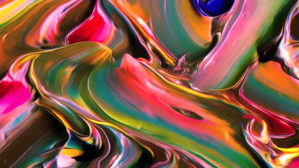 五彩斑斓的墨水和水彩斑斓的云彩混合在一起 风格别致的3D抽象动画色彩波纹平滑墙 概念多色液体模式 紫色蓝色波纹反射面宏观 多姿多彩的液体 — 图库视频影像