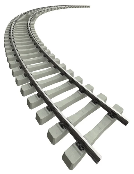 Rails Met Betonnen Dwarsliggers Geïsoleerd Wit — Stockfoto