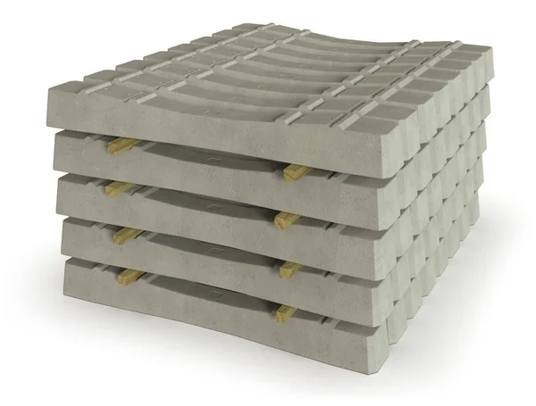 Pilha Dormentes Concreto Isolado Branco — Fotografia de Stock