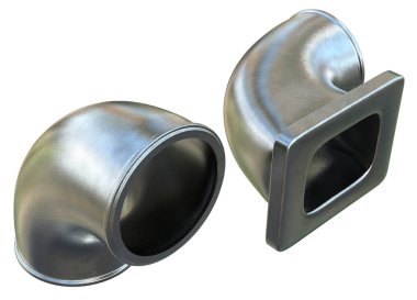 Metal dirsek üzerinde beyaz izole döküm