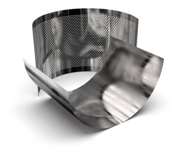 Delinmiş metal ağ tabakaları beyaza izole edilmiş
