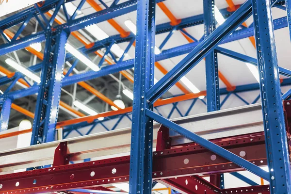 Large warehouse metal shelving.