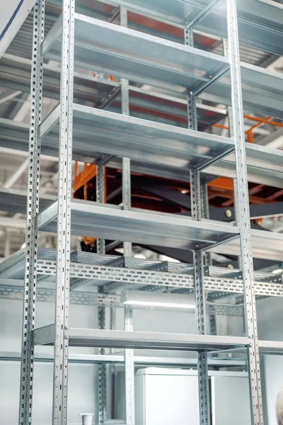 Large warehouse metal shelving.