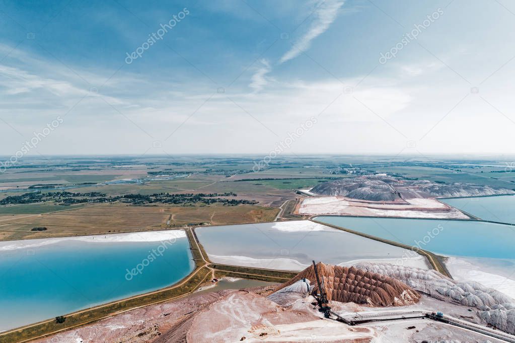 Industrial lakes with water. Part of the system of recycled water supply of underground salt mines.