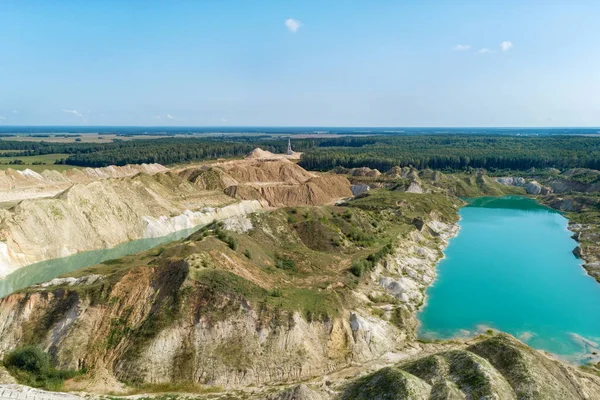 Quarry for the extraction of gypsum. Extraction of minerals by the open method. Aerial view