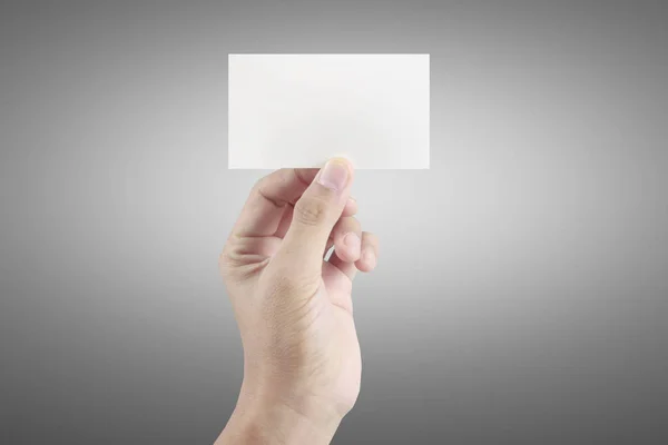 Χέρι κρατώντας την εικονική κάρτα με το — Φωτογραφία Αρχείου