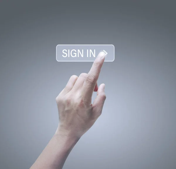 Ellere dokunan düğme ekranı arayüzü küresel bağlantı özel — Stok fotoğraf