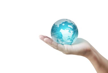 Dünya, dünya elinde, gezegenimizi parıldamak tutuyor. Dünya görüntüsü p