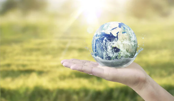 Glass globe in hand — Stock Photo, Image