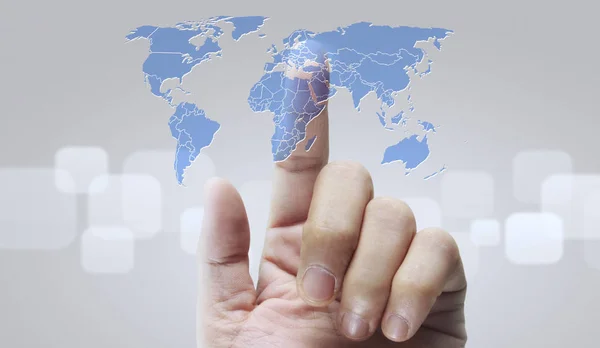 Dotek dotykového tlačítka na obrazovce rozhraní globální připojení vlastní — Stock fotografie