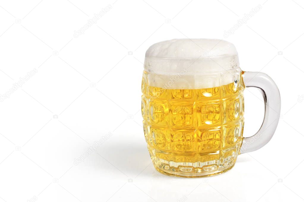 Glass of light beer set isolated on white background