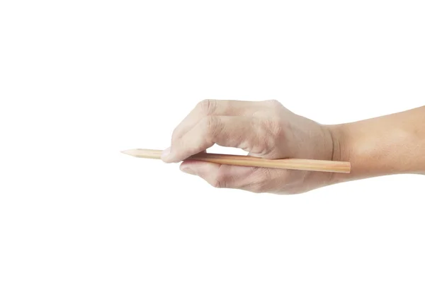 Hand with pen on white background — Stock Photo, Image