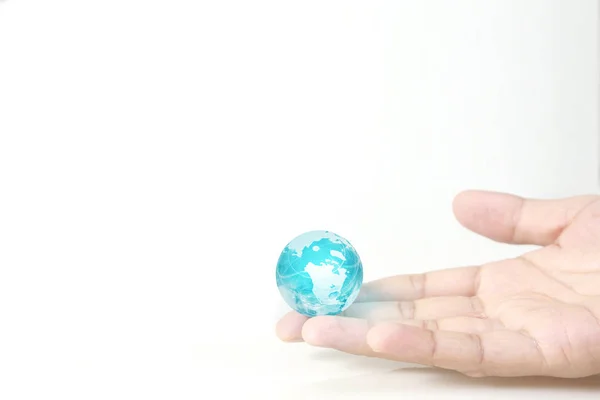 Globe ,earth in hand, holding our planet glowing. Earth image pr — Stock Photo, Image