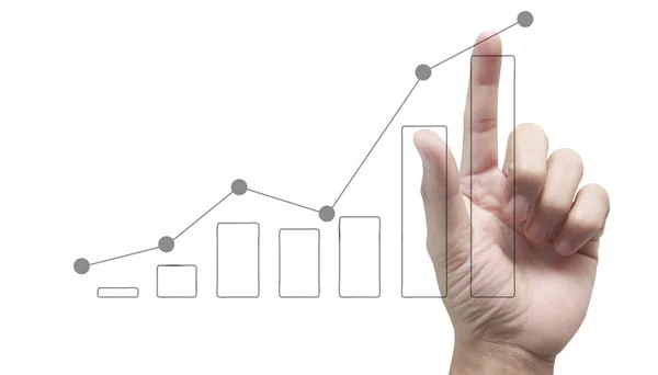 Mano tocando un gráfico de indicador financiero y contabilidad mar — Foto de Stock