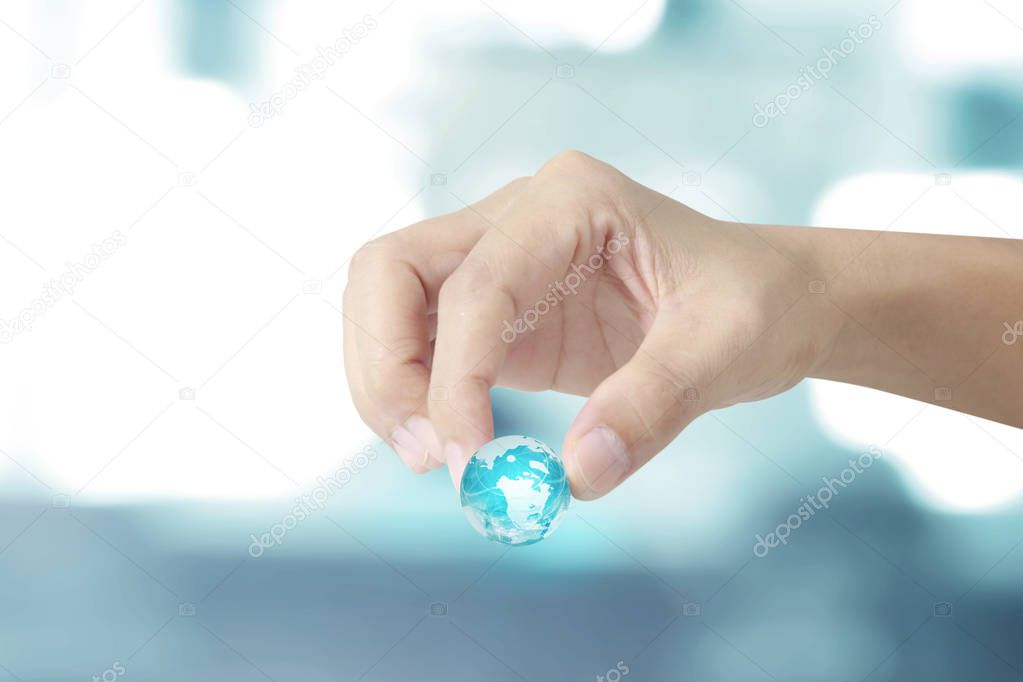 Globe ,earth in hand, holding our planet glowing. Earth image pr