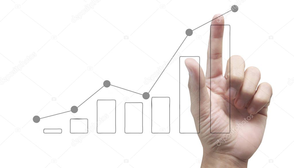 Hand touching a graphs of financial indicator and accounting mar