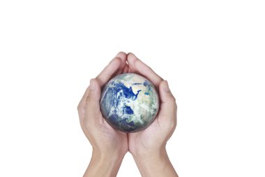 Dünya, dünya elinde, gezegenimizi parıldamak tutuyor. Dünya görüntüsü p