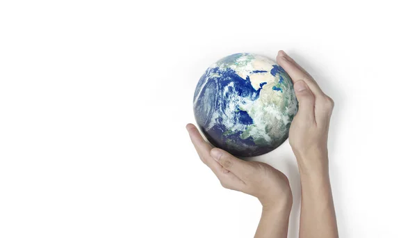 Globe, Ziemia w ręku, trzymając naszą planetę świecące. Obraz ziemi p — Zdjęcie stockowe