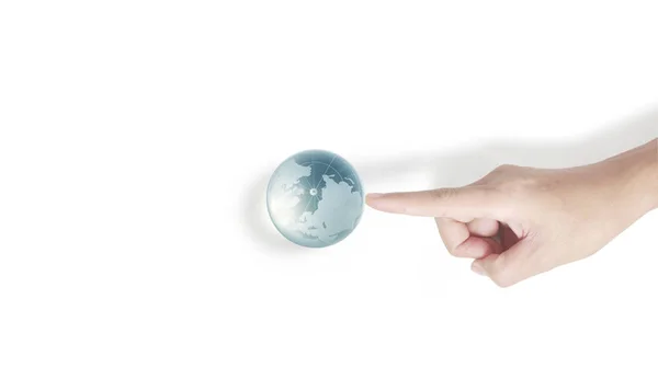 Globo, terra na mão, segurando nosso planeta brilhando. Imagem da Terra p — Fotografia de Stock