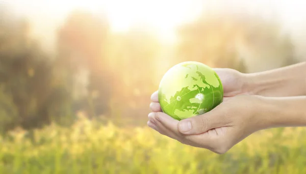 Globe ,earth in  hand, holding our planet glowing. Earth image p — Stock Photo, Image