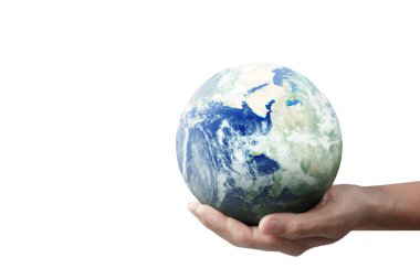 Dünya, dünya elinde, gezegenimizi parıldamak tutuyor. Dünya görüntü pr