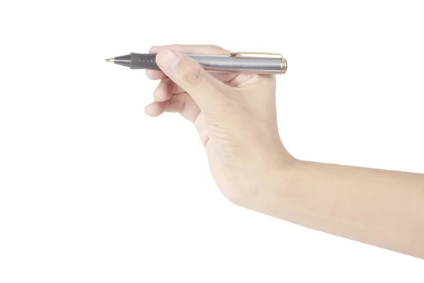 Pen in hand on white background — Stock Photo, Image