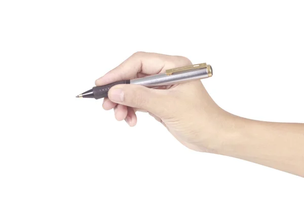 Pen in hand on white background — Stock Photo, Image