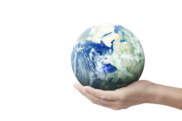 Globe, aarde in de hand, het houden van onze planeet gloeiend. Earth image PR — Stockfoto