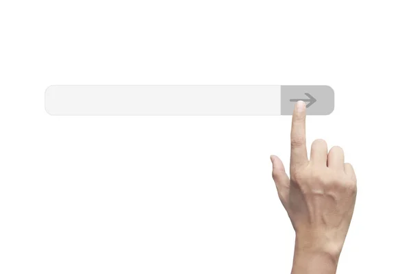 Руки касаются экрана кнопки Интерфейс глобальной связи custome — стоковое фото