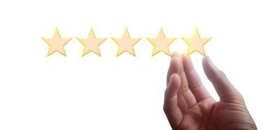Hand of touching rise on increasing five stars. Increase rating evaluation and classification concept clipart