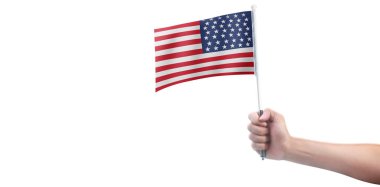 Amerikan bayrağıyla el ele tutuşmak. Amerikan bayrağı elinde