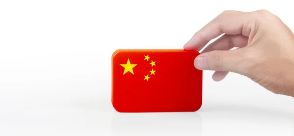 Kézenfogva Kínai Zászlót Kínai Zászló Kézben — Stock Fotó