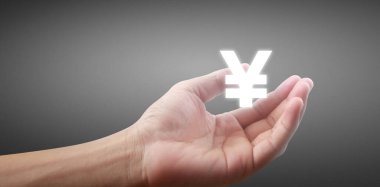 Para simgesi Yuan bir elde, iş konsepti