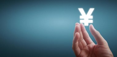 Para simgesi Yuan bir elde, iş konsepti