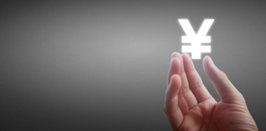 Para simgesi Yuan bir elde, iş konsepti