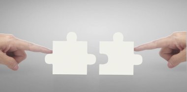 Yapboz birleştirme eli, takım çalışması kavramı. izole