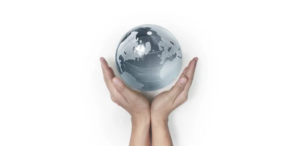 Globe Earth Human Hand Holding Our Planet Glowing Earth Image — Stock Photo, Image