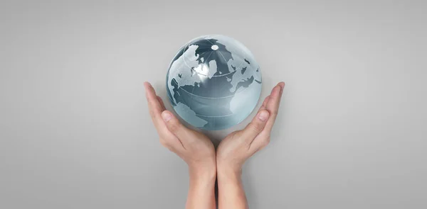 Globe Earth Human Hand Holding Our Planet Glowing Earth Image — Stock Photo, Image